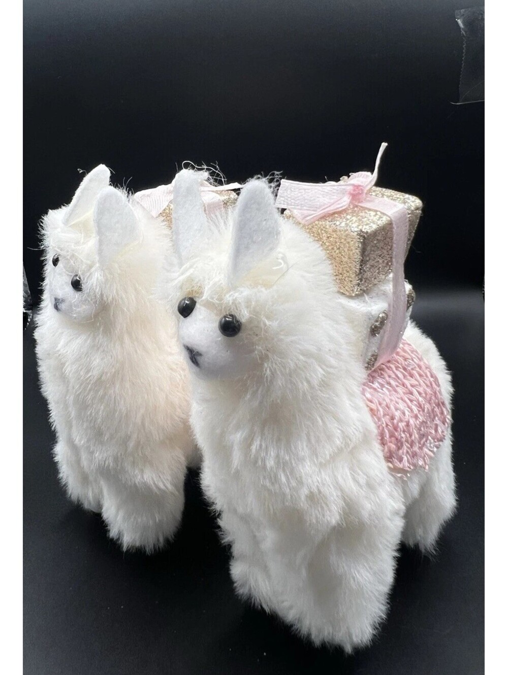 Set Of 2 llama White shabby chic Gold Baby Pink present christmas ornament